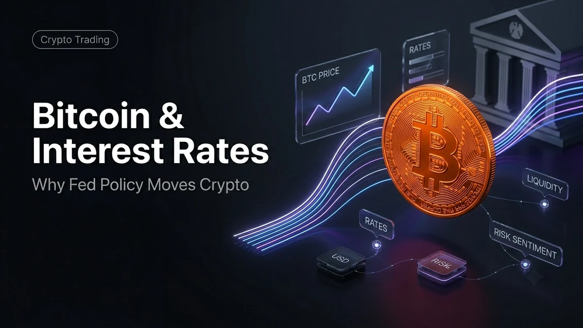 Premium Masterrit blog image explaining Bitcoin, interest rates, Fed policy, and crypto market reaction