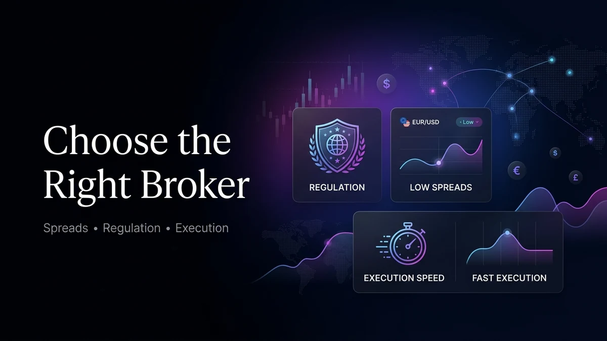 Premium Masterrit blog image about choosing the right broker, spreads, regulation, execution, and support
