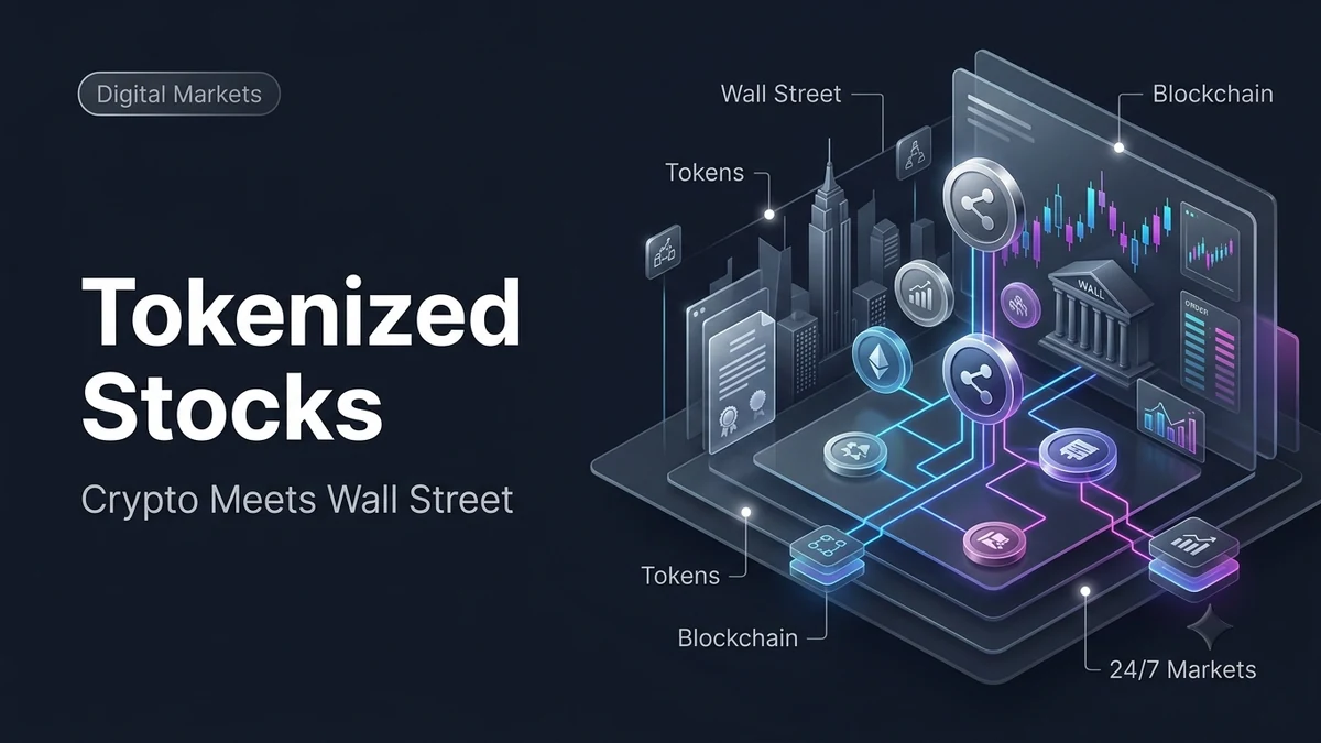 Premium Masterrit blog image explaining tokenized stocks, blockchain, and Wall Street markets