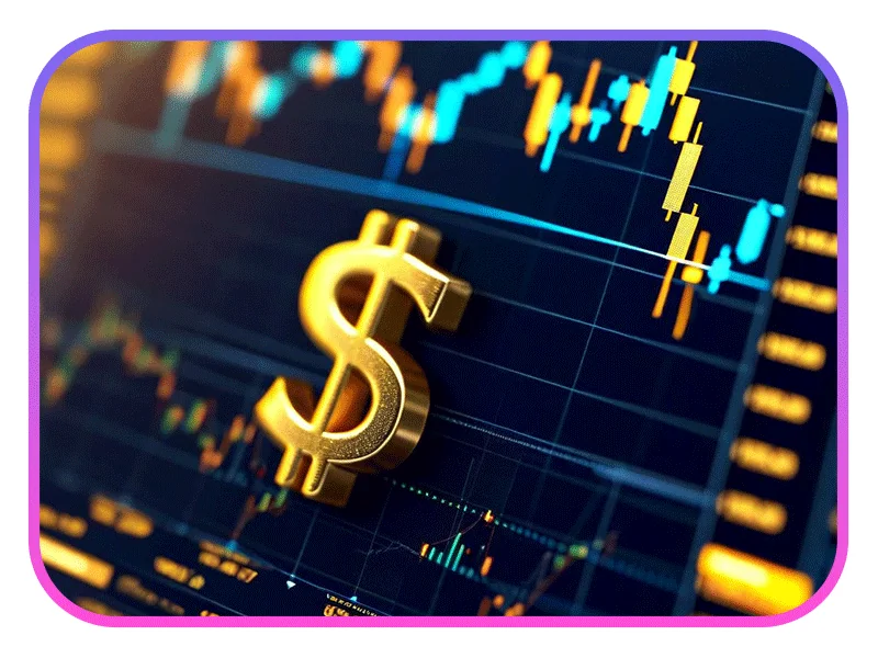 US dollar symbol in front of forex candlestick charts