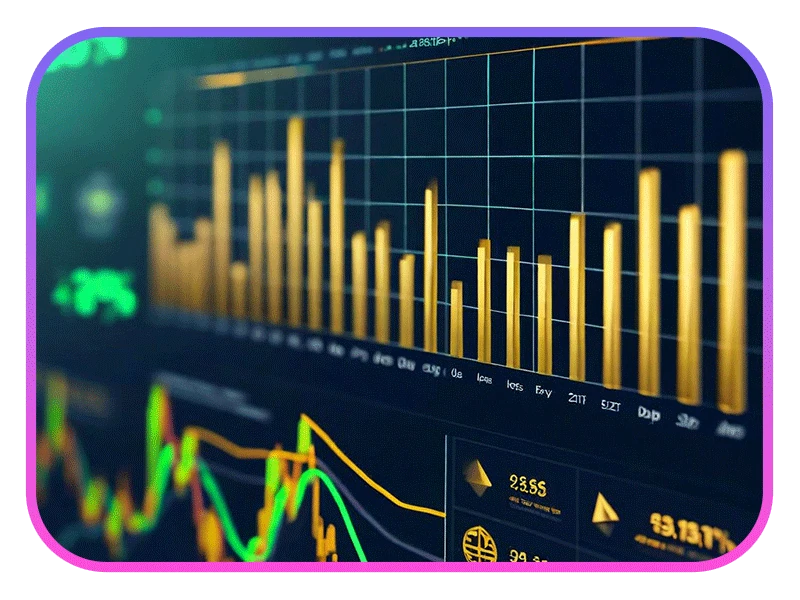 Market dashboard showing inflation data, gold bars, and trading charts